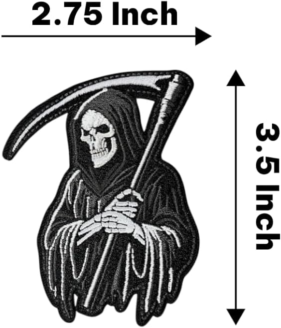 Grim Reaper Iron On Patch – Gothic Dark Art Applique for Jackets, Bags, Hats, Jeans and Crafts