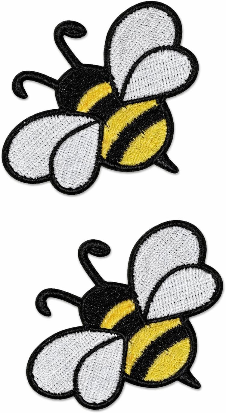 Bee Iron On Patch – Insect Nature Wildlife Applique for Jackets, Bags, Hats, Jeans and Crafts (2 pcs)