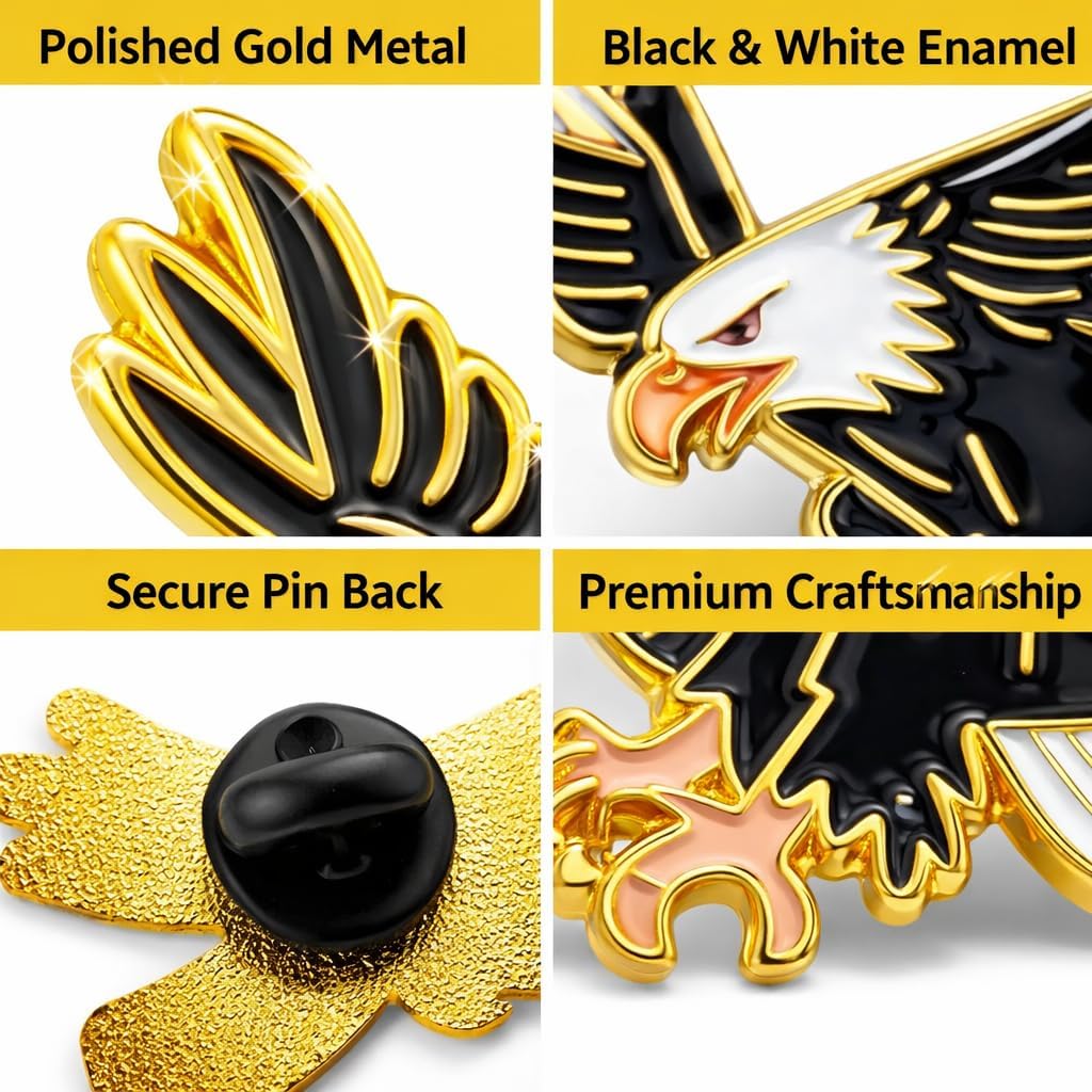Eagle Soft Enamel Lapel Pin – Majestic Bird Wildlife Brooch Accessory for Jackets, Bags, Hats and Crafts