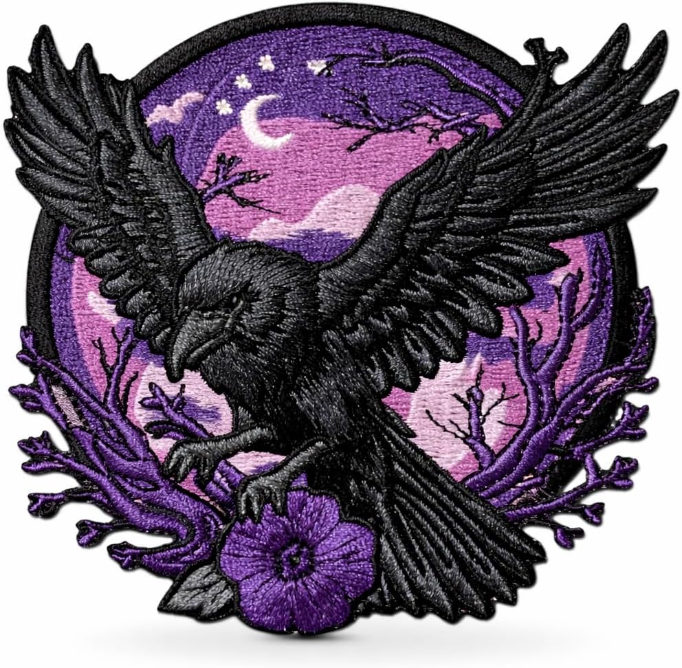Raven Iron On Patch – Gothic Bird Applique for Jackets, Bags, Hats, Jeans and Crafts