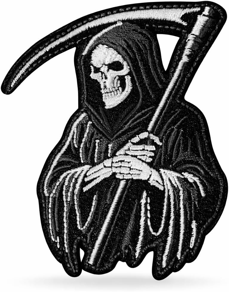 Grim Reaper Iron On Patch – Gothic Dark Art Applique for Jackets, Bags, Hats, Jeans and Crafts